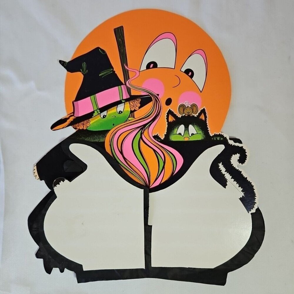 Vintage Beistle Halloween Centerpiece Die Cut Witch Cauldron Black Cat Honeycomb
